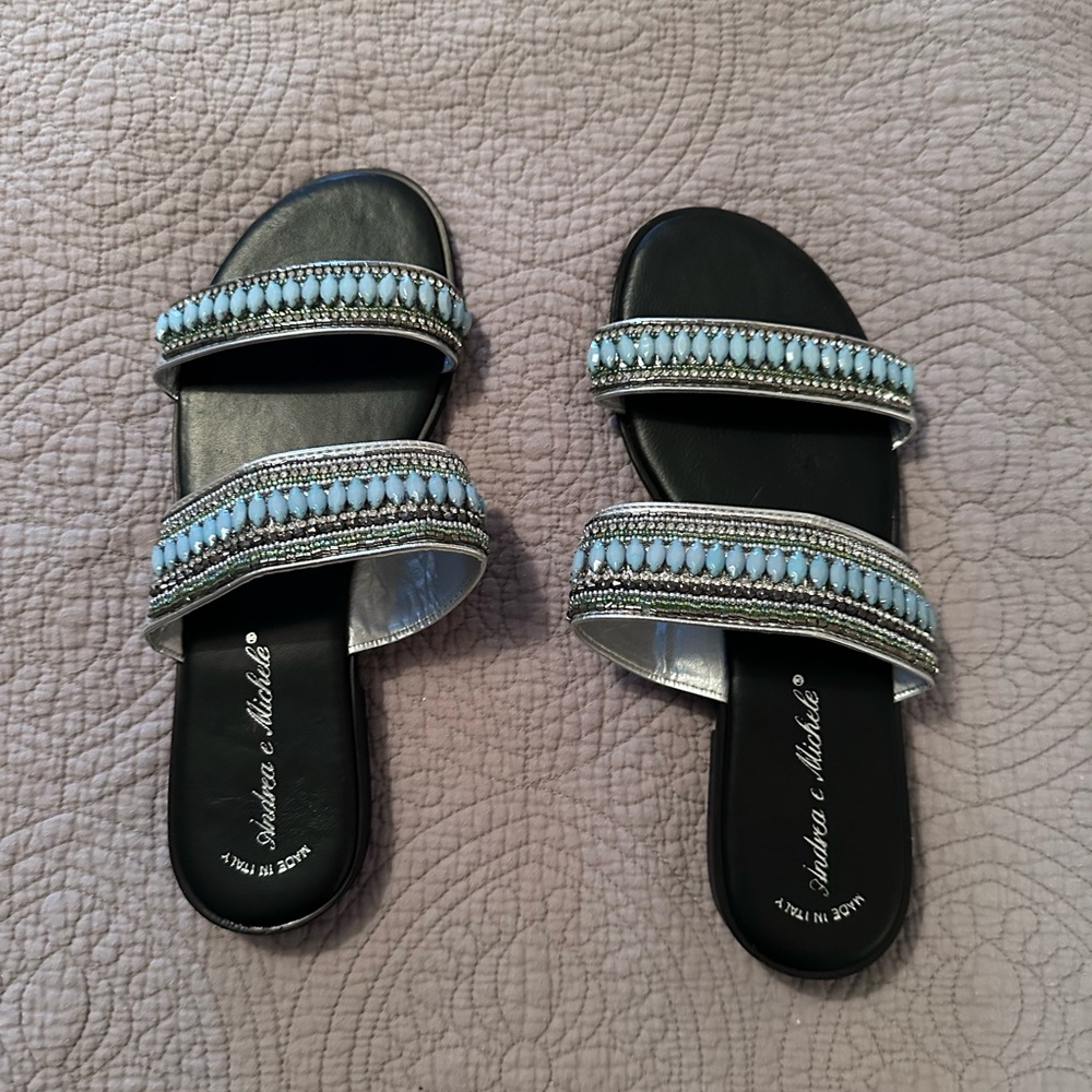 Black and Silver Embellished Sandals by